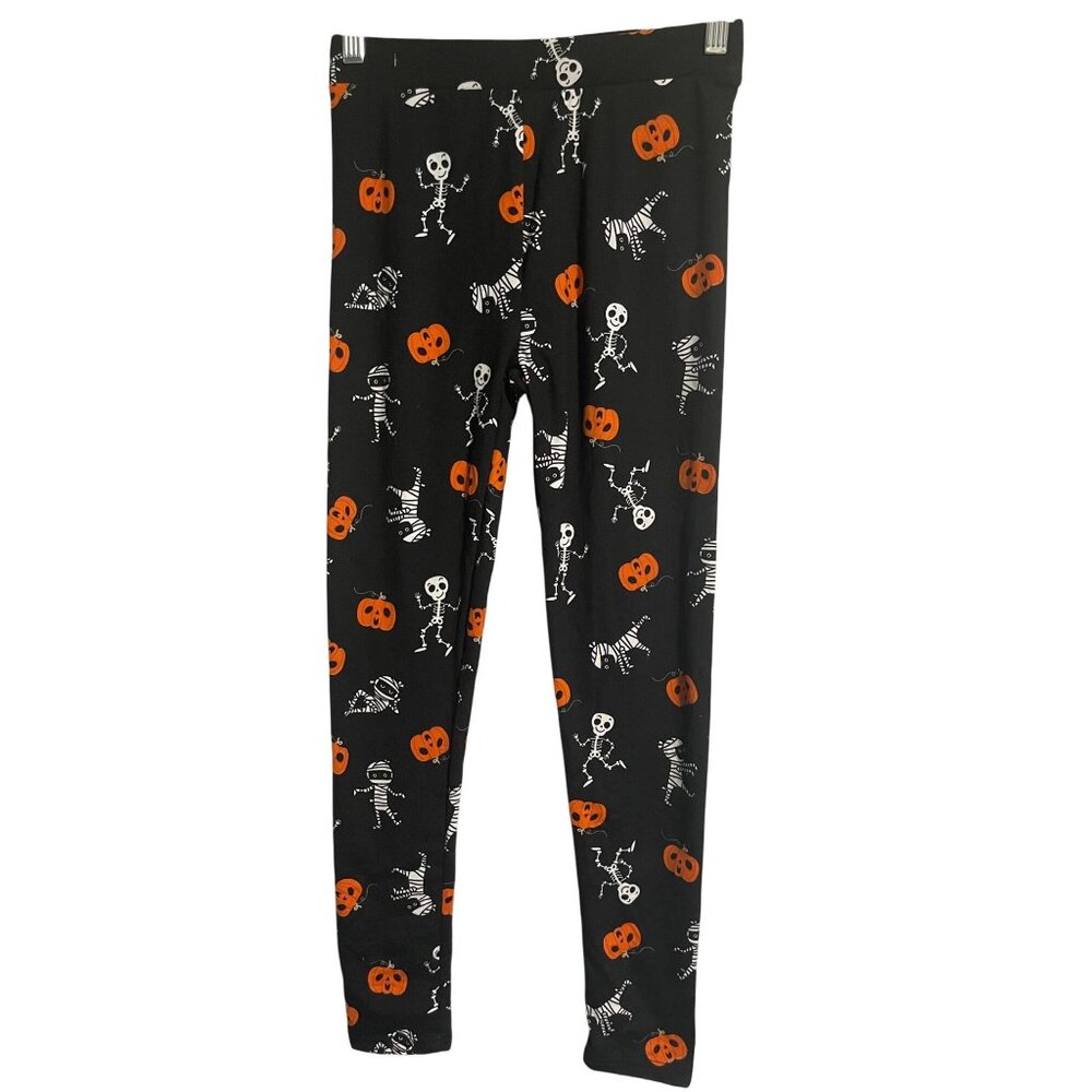 Shosho Halloween Leggings Skeleton Pumpkin Print Black Comfy Womens Junior S/M